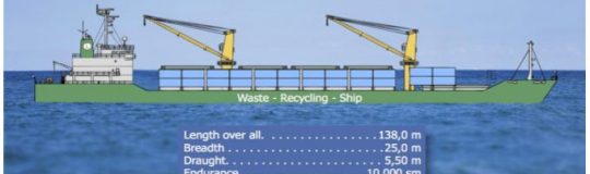 Das Abfall-Recycling-Schiff auf Rundfahrt in den Kap Verden. © Lindenau Maritime Engineering & Projecting